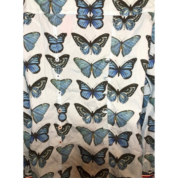 Tizzie butterfly print puff shoulder long sleeve button down/up shirt top M - Picture 5 of 7